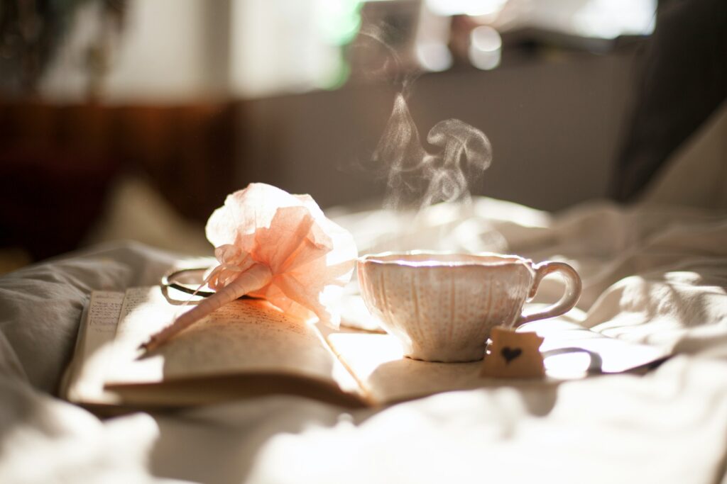 steaming teacup