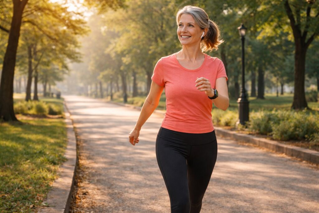 woman walking in morning