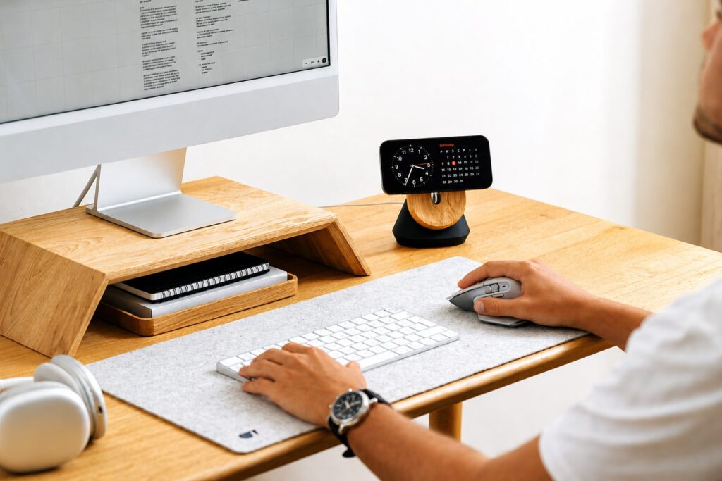minimal home office workspace with modern setup