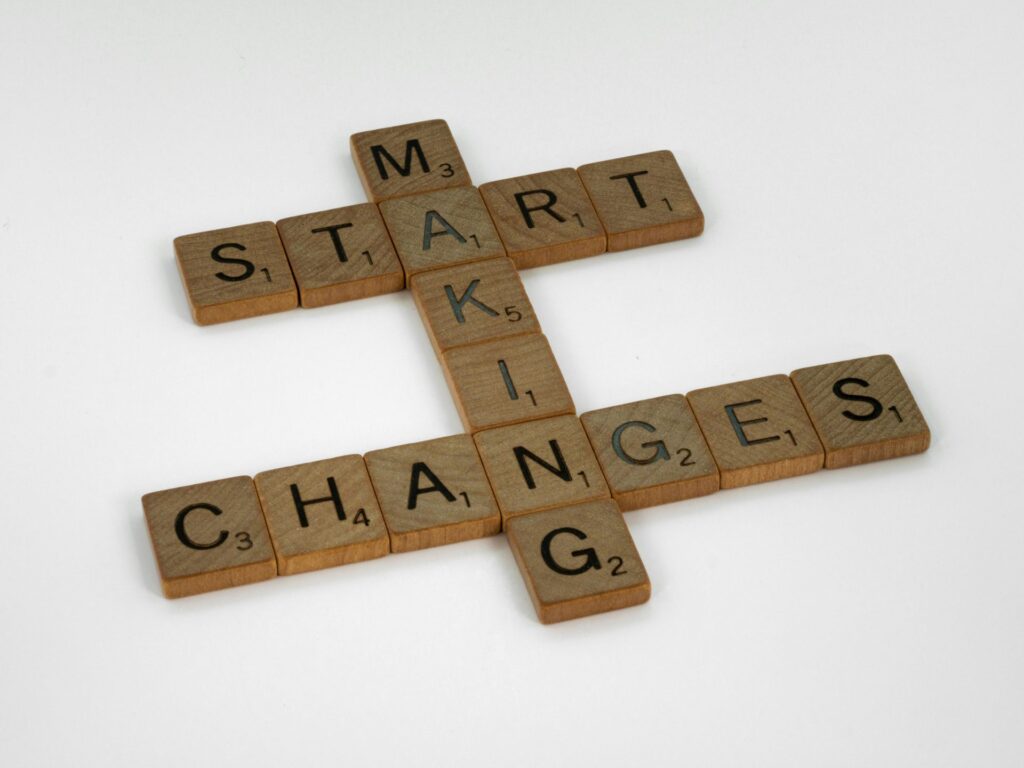 wood tiles with start making changes in writing
