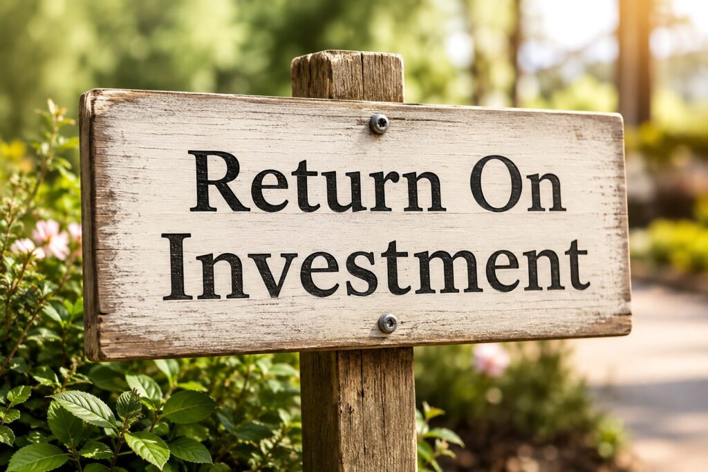 sign that says "return on investment"